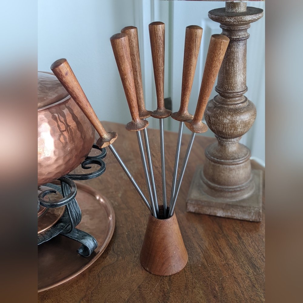 MID CENTURY SWISS MADE COPPER SAUCEPAN ON STAND/fondue set, saucepan with - Picture 5 of 12